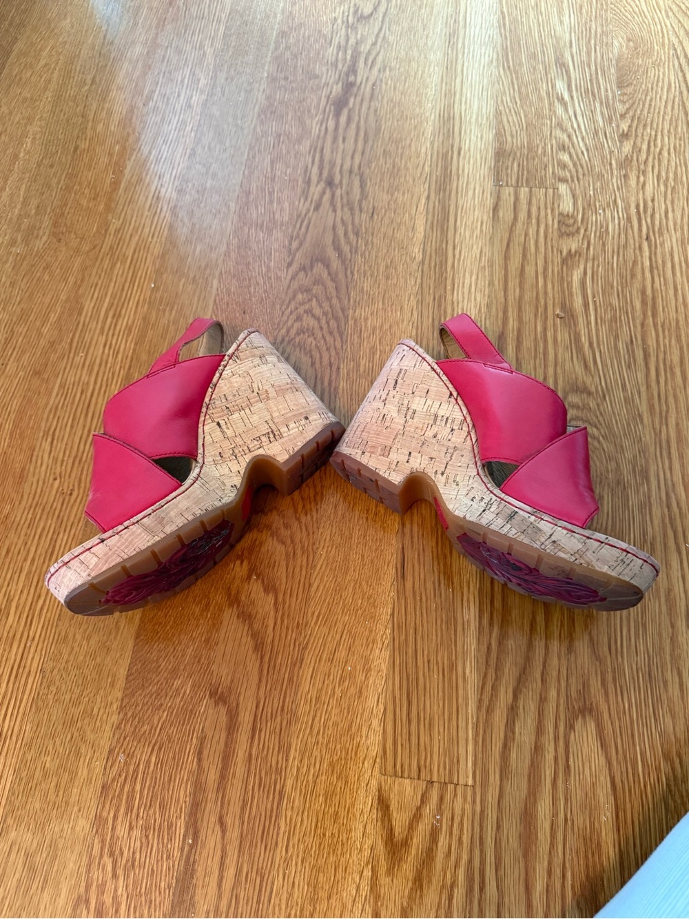 Børn Malheur Red Leather Slingback Cork Wedge Sandals Size 8 - Picture 3 of 7
